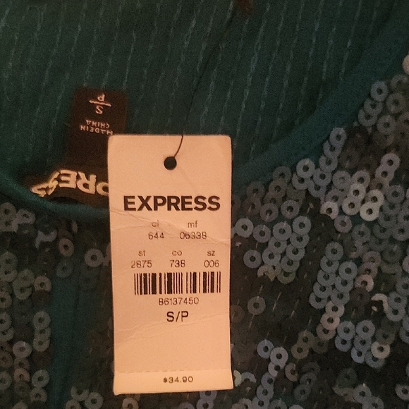 Express Blue Sequin Crop Camisole Top - Picture 2 of 3